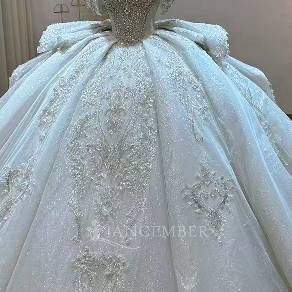 2025 스위트하트 오간자 브라이덜 볼 가운 맞춤형 반소매 웨딩 드레스 진주 공주 웨딩 드레스 여성용 드레스