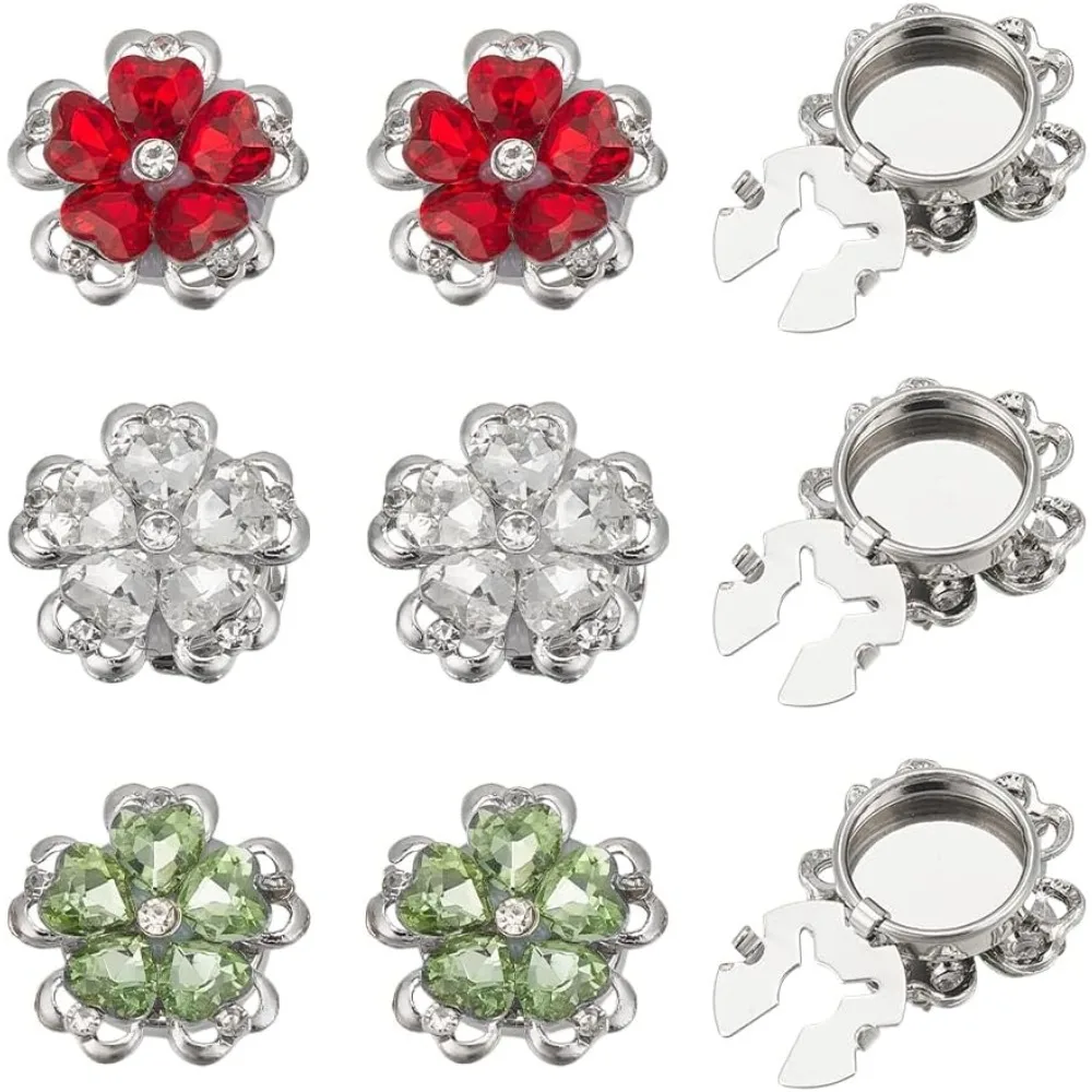 

6Pcs 25mm Flower Rhinestone Button Covers Clip On Jewelry Detachable Button Decorative Clips Buttons Jewelry for Clothing DIY