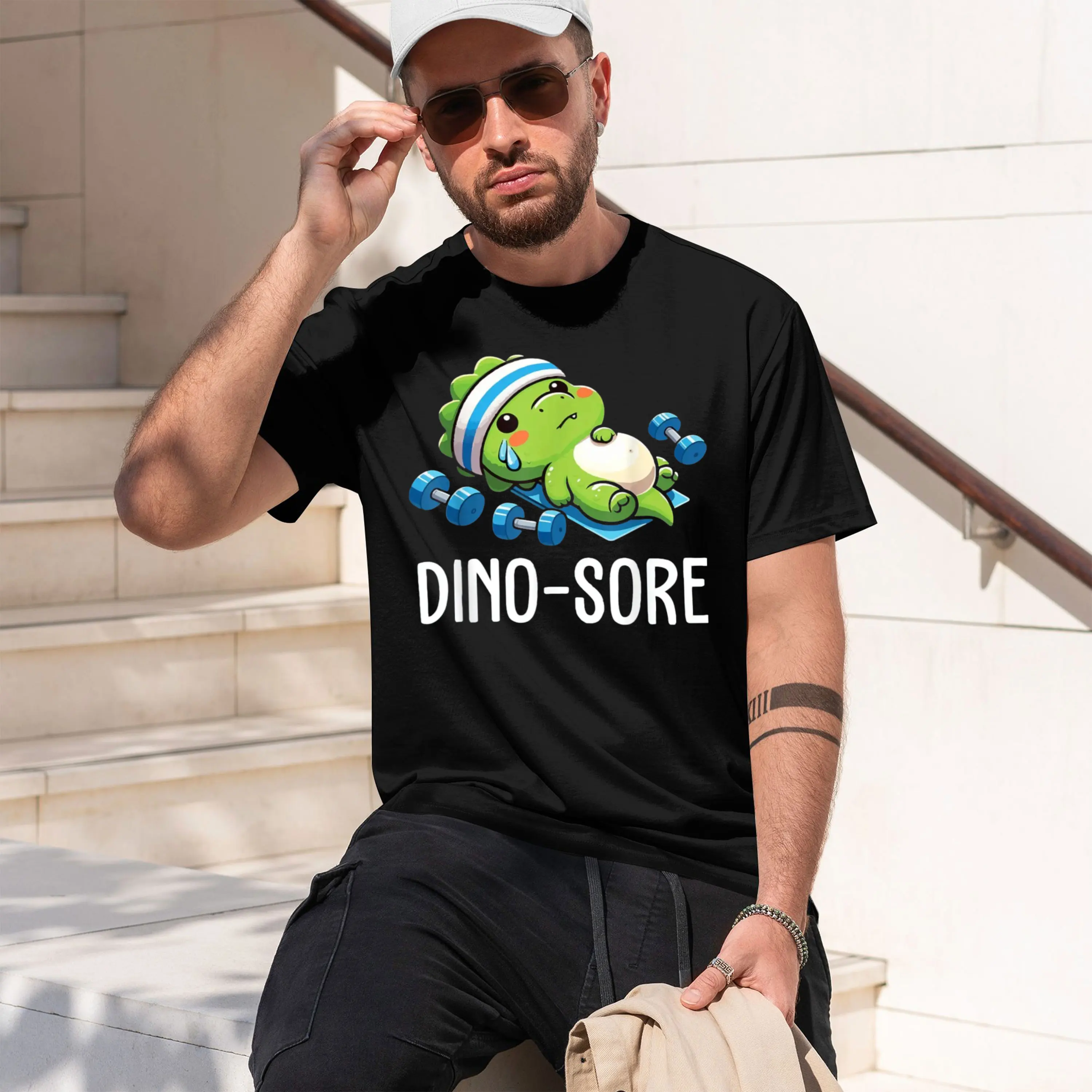 Funny Gym Workout Dinosaur Weight Lifting Gym Dino Sore T-Shirt Custom Printed Graph T Shirts Cotton Funny Shirt Camiseta 2026 N