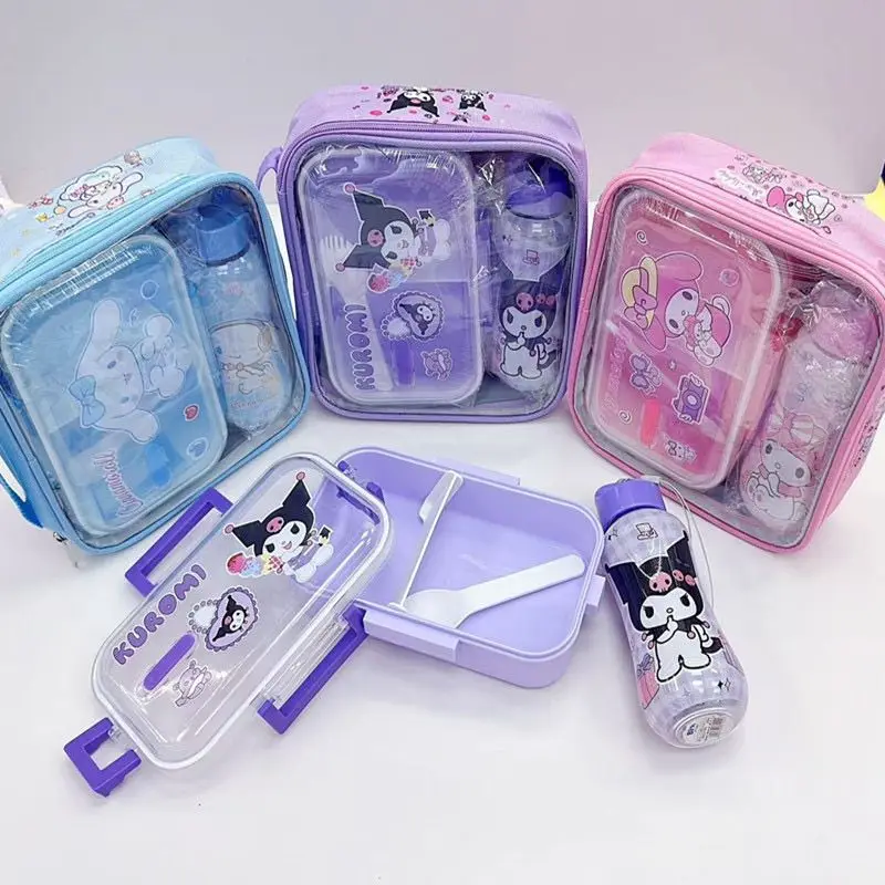

Kuromi Hello Kitty Cartoon Portable Student Office Workers Outdoor Picnic Water Cup Lunch Box Cute Two-piece Set