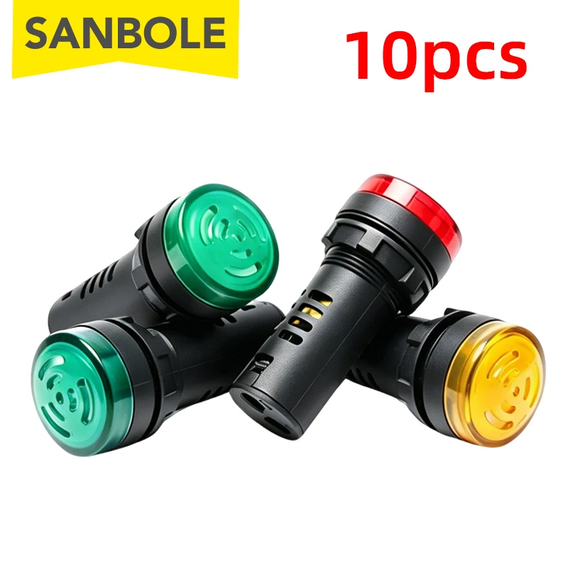 10pcs Flash Buzzer 16/22/mm AD16-22SM AC/DC 220V24V12V Loud Intermittent Audible And Visual Alarm With LED Light