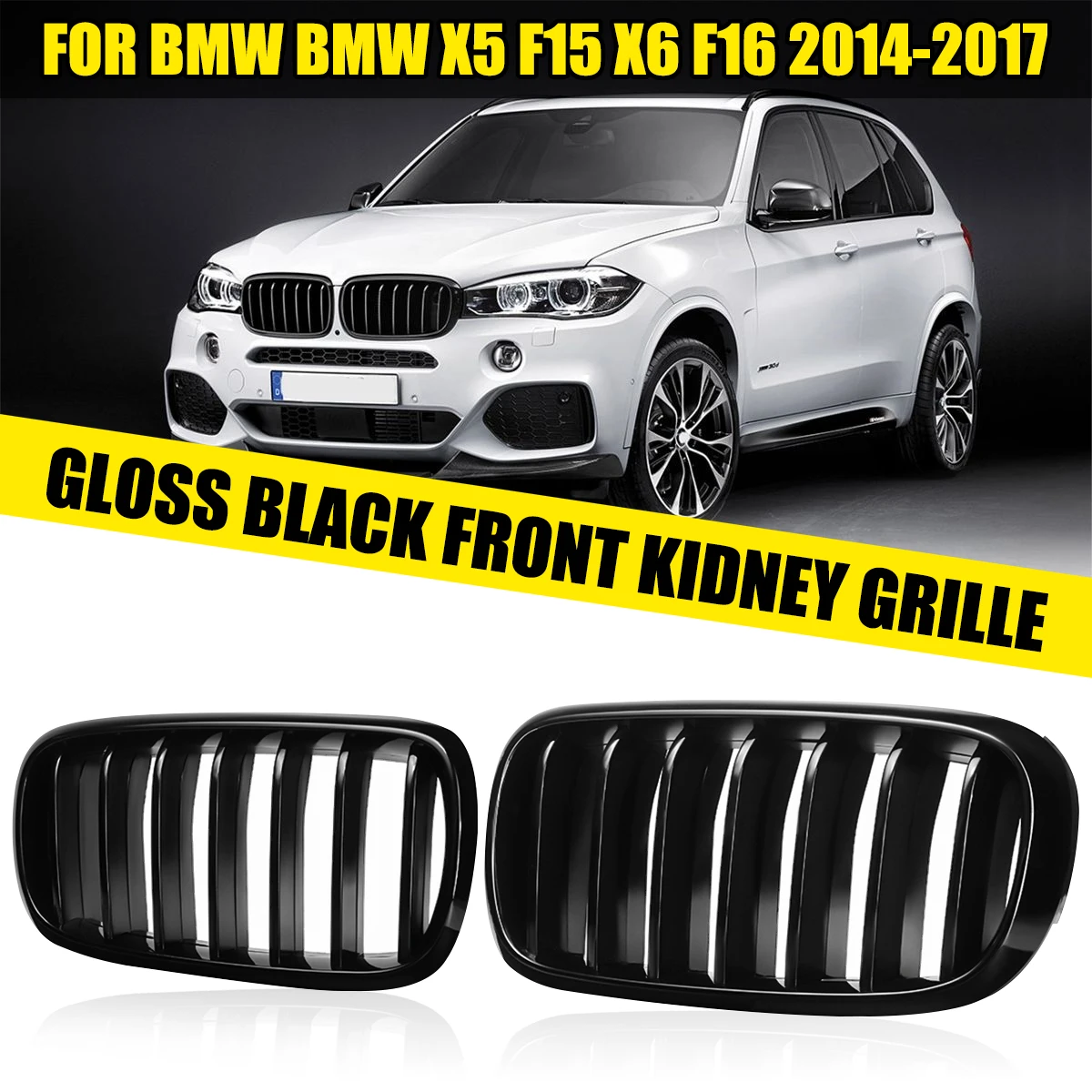 

Gloss Black Car Grille Grill Front Kidney Grill Single Slat For BMW X5 F15 X6 F16 X5M F85 X6M F86 2014-2018 Racing Grills