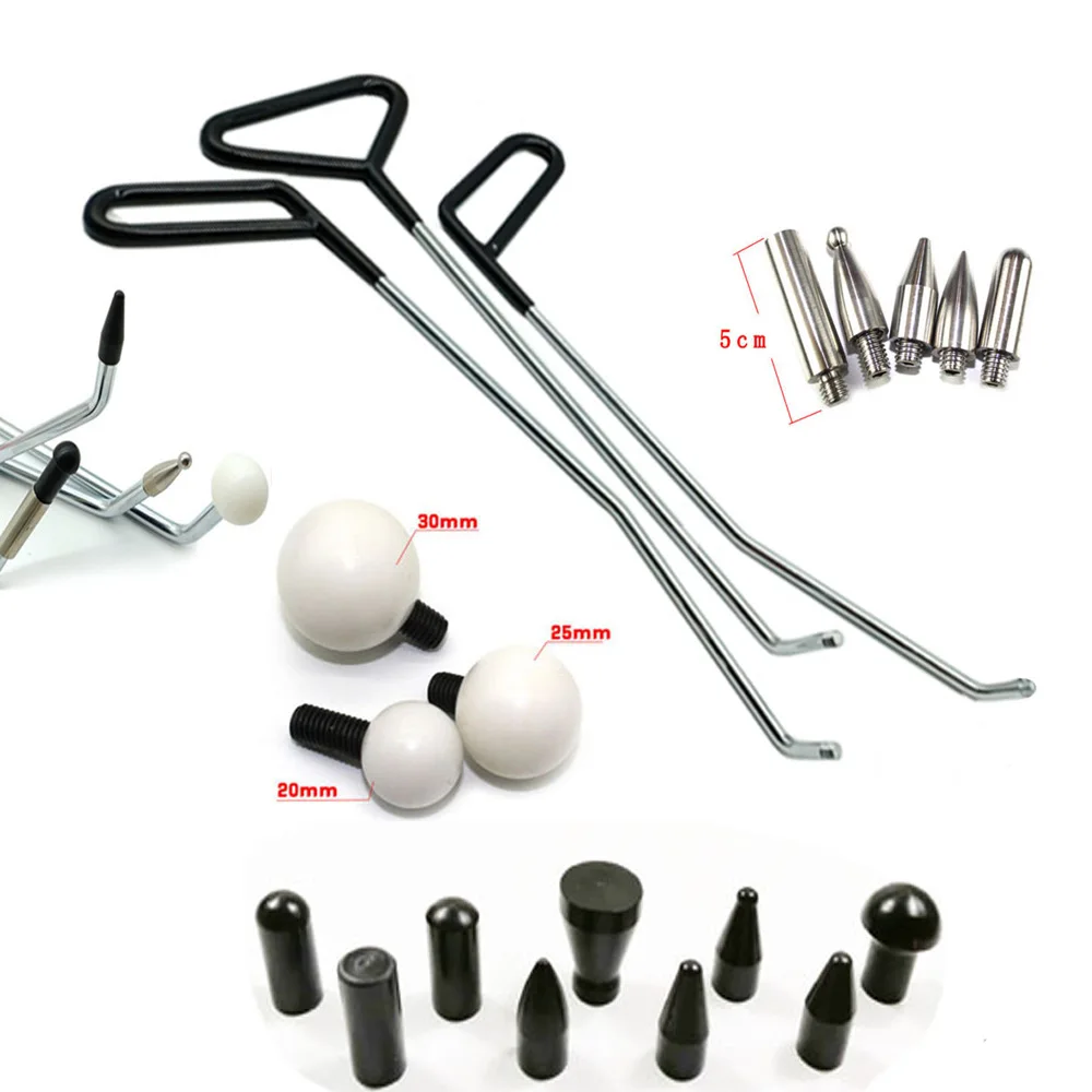 Paintless Dent Removal Kit Car Dent Repair Hooks Push Rods Crowbar Replacement Head Set Auto Body Tool