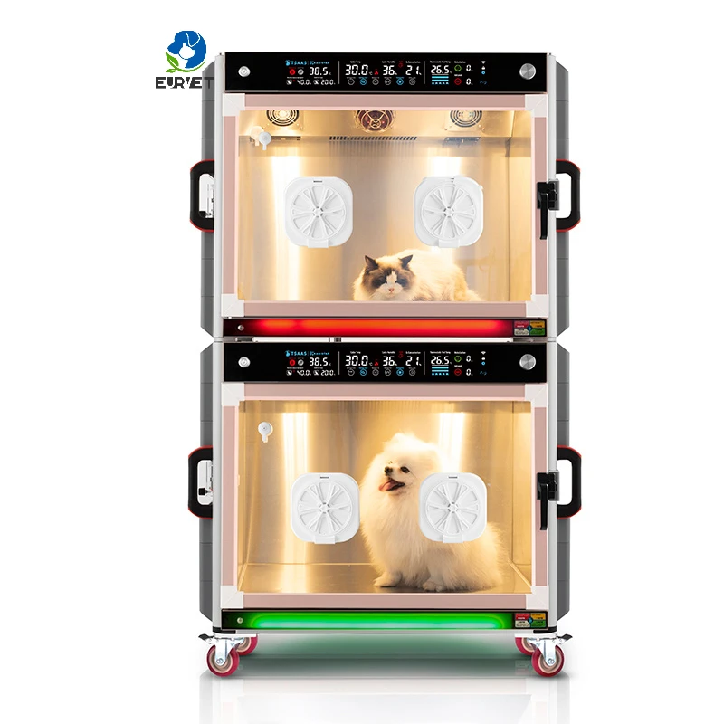 EUR PET New Design Stacked O xygen Pet I cu Cage Temperature Self-adaption Adjustment System Veterinary Ox ygen Cage