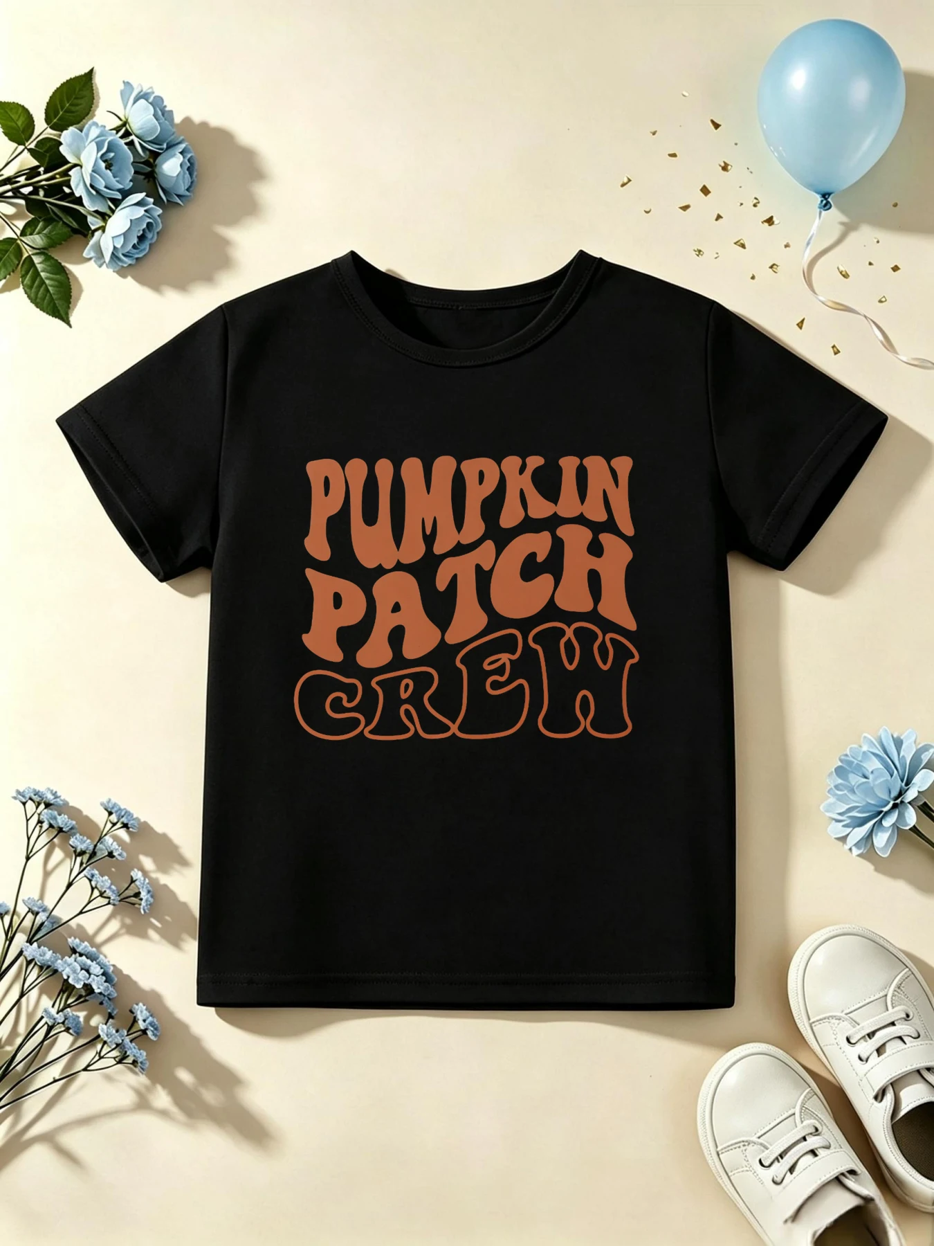 Pumpkin Patch Crew Letter Printed T Shirt Girls/Boys Thanksgiving Gift T-Shirt Funny Kids Clothes