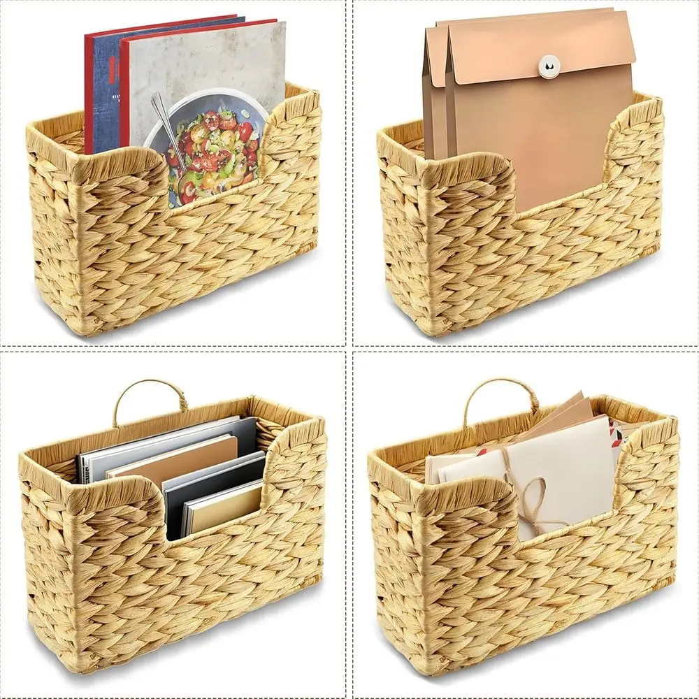 Hanging Magazine Holder, Water Hyacinth Mail Basket Wall Mounted Rack with Handle or Book, Ideal for Bathroom, Home, Office - 11 view 4