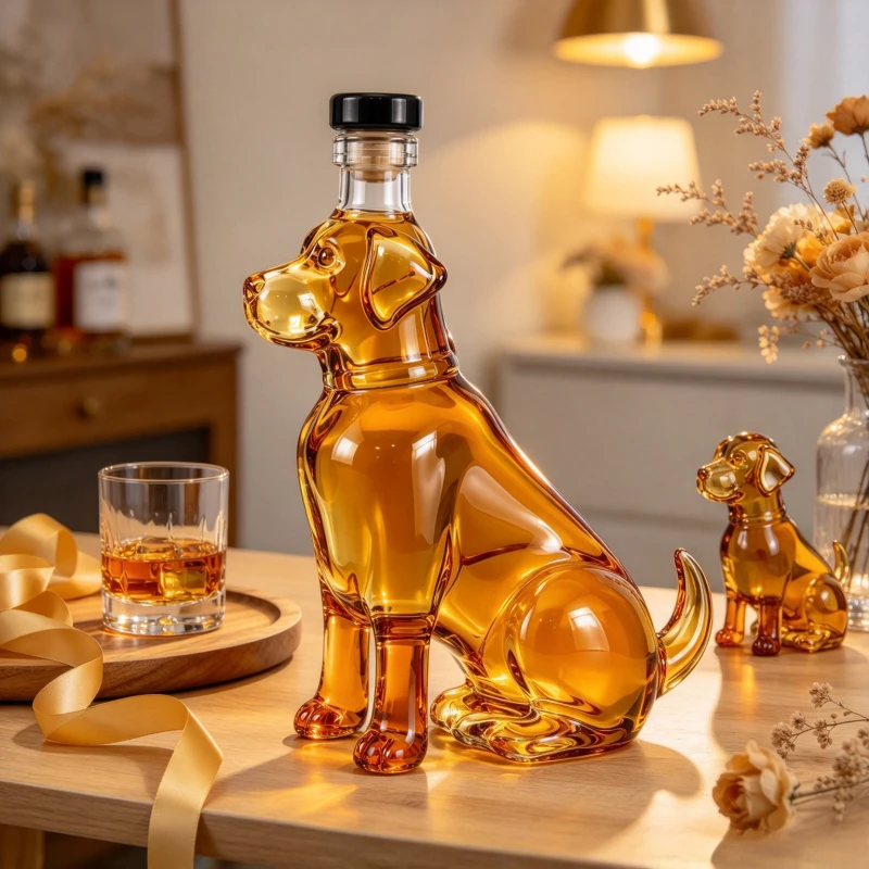 Creative Labrador Dog Whiskey Bottle 350ml Glass Decanter Animal Shape Liquor Container Home Bar Decoration