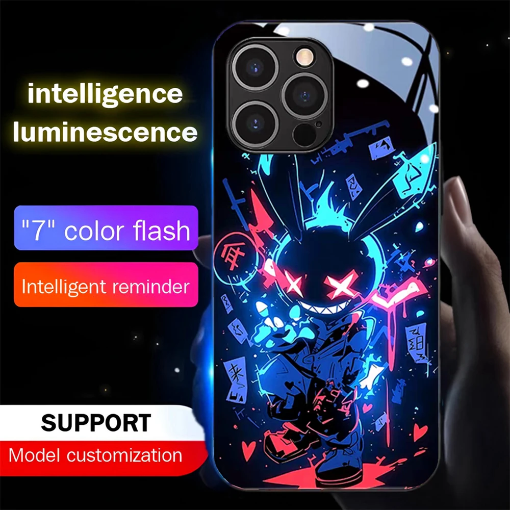 Graffiti Trendy Cat Design Sound Music Control Led Light Phone Case Glowing Cover For iPhone Air 17 16 15 14 13 12 Pro Max Plus