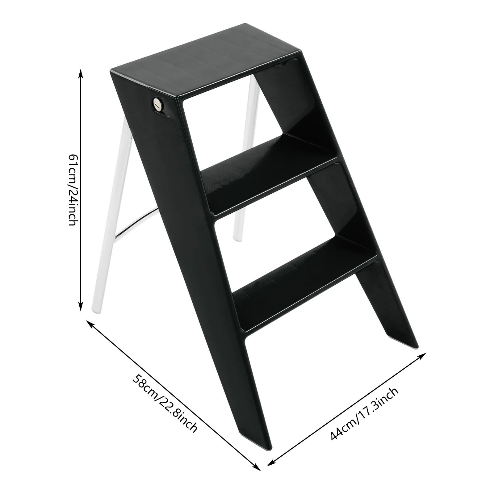 أسود PC الحديد 44*58*61 سنتيمتر ثلاث خطوات متعرجة سلم البراز للطي متعددة الوظائف تخزين الرف سلم تخزين المنزل