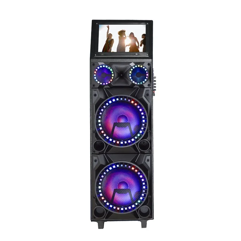 Portable 12 inch blue tooth karaoke speaker with wireless mic 15.4'' touch screen trolley speakers