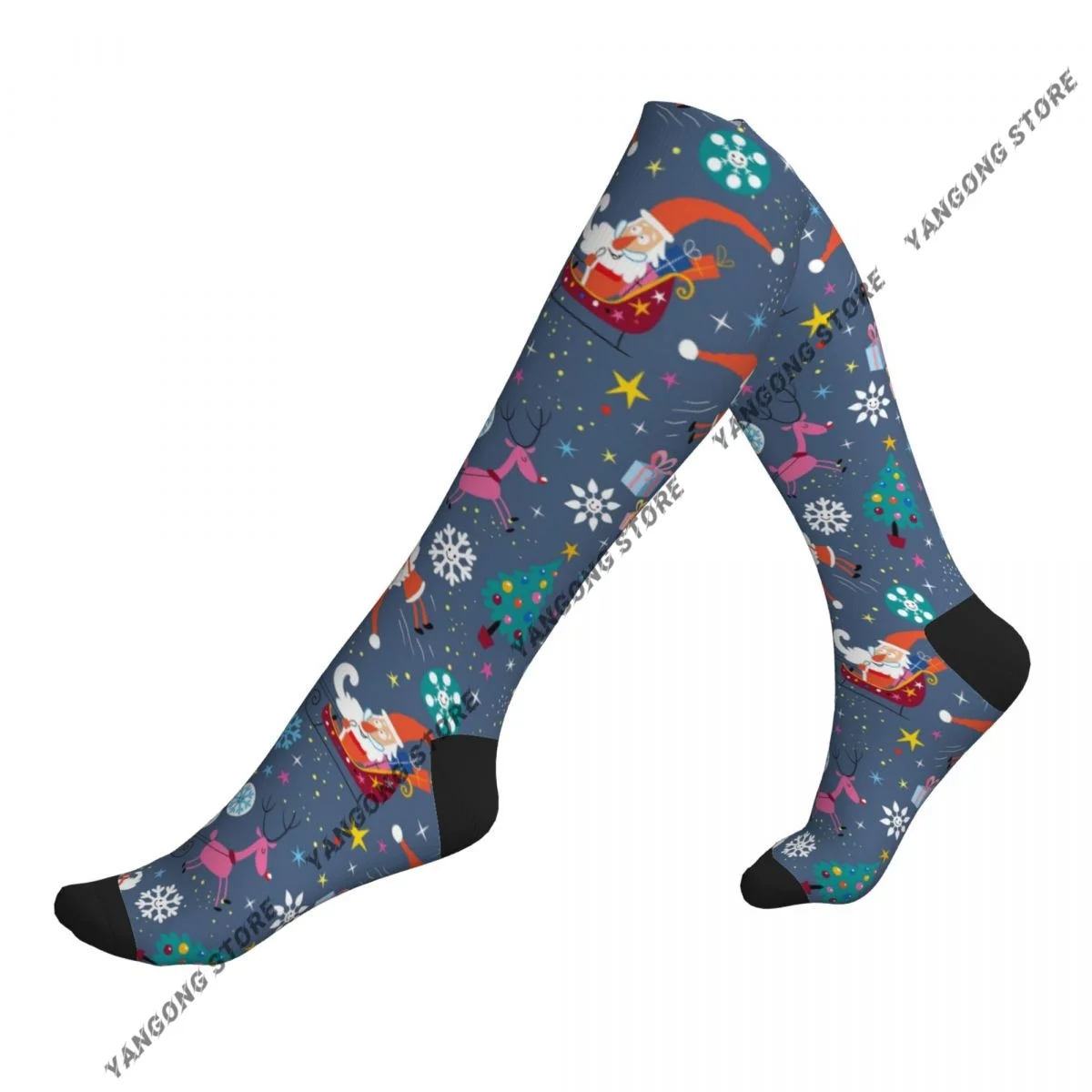 Santa Claus Christmas Pattern Women Girls Compression Socks