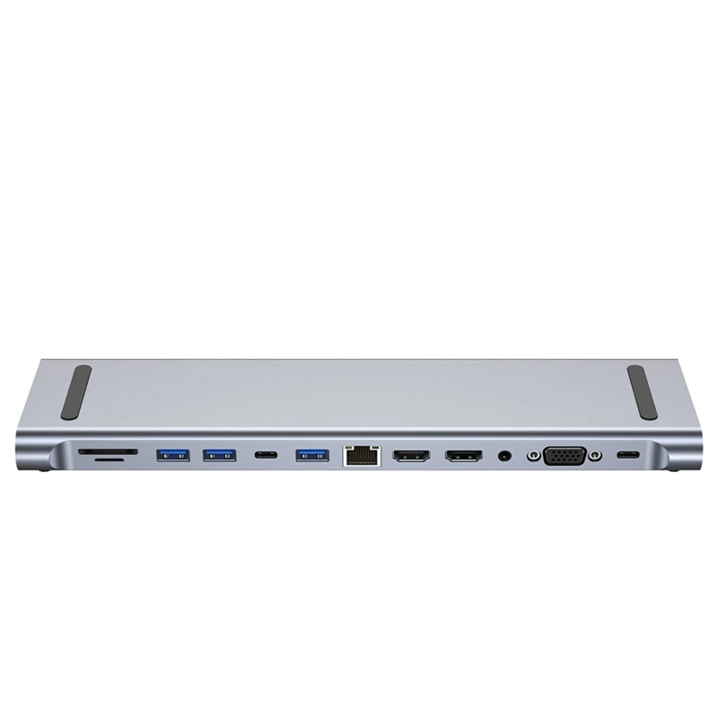 

12 в 1 USB-концентратор 3.0 Type C 4K Док-станция ТВ-монитор Видеоконвертер RJ45 Ethernet SD TF Card Reader Аксессуары для ноутбуков-A50M