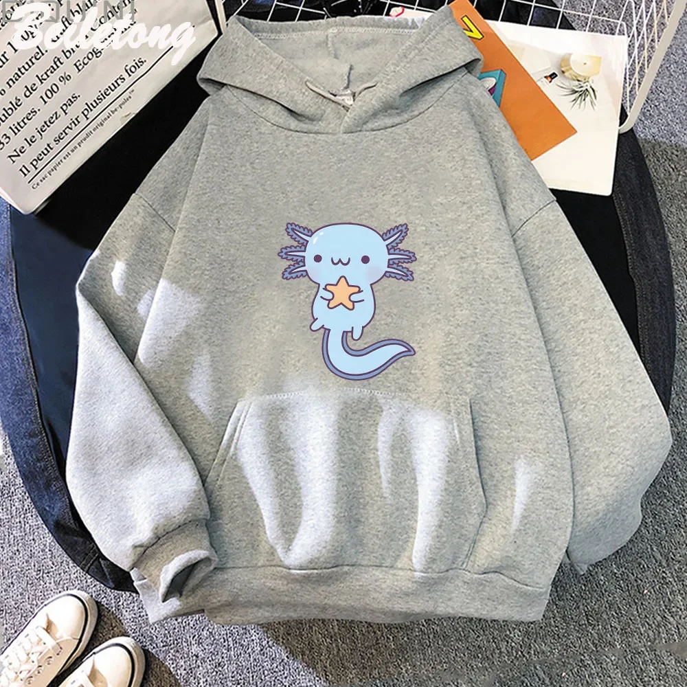 

Cute Blue Axolotl Hugging Star Printing Hoodies Funny Kawaii Women Men Graphic Hoddie Winter Long Sleeve Sweatshirts Harajuku