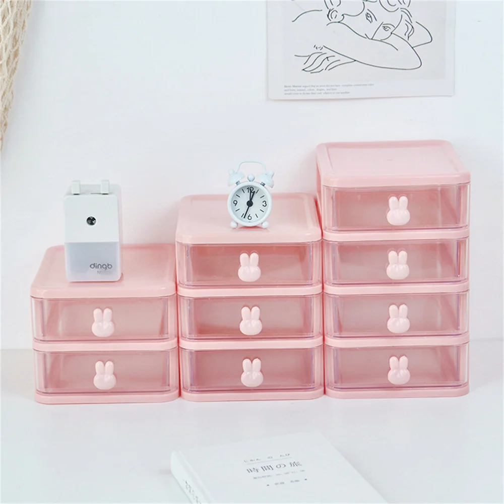 Organizador de Mesa Simples, Estilo Gaveta Coelho Kawaii, Caixa De Armazenamento, Plástico, Prateleira Desobstruída, Washi, Papel, Lápis, Adesivo,