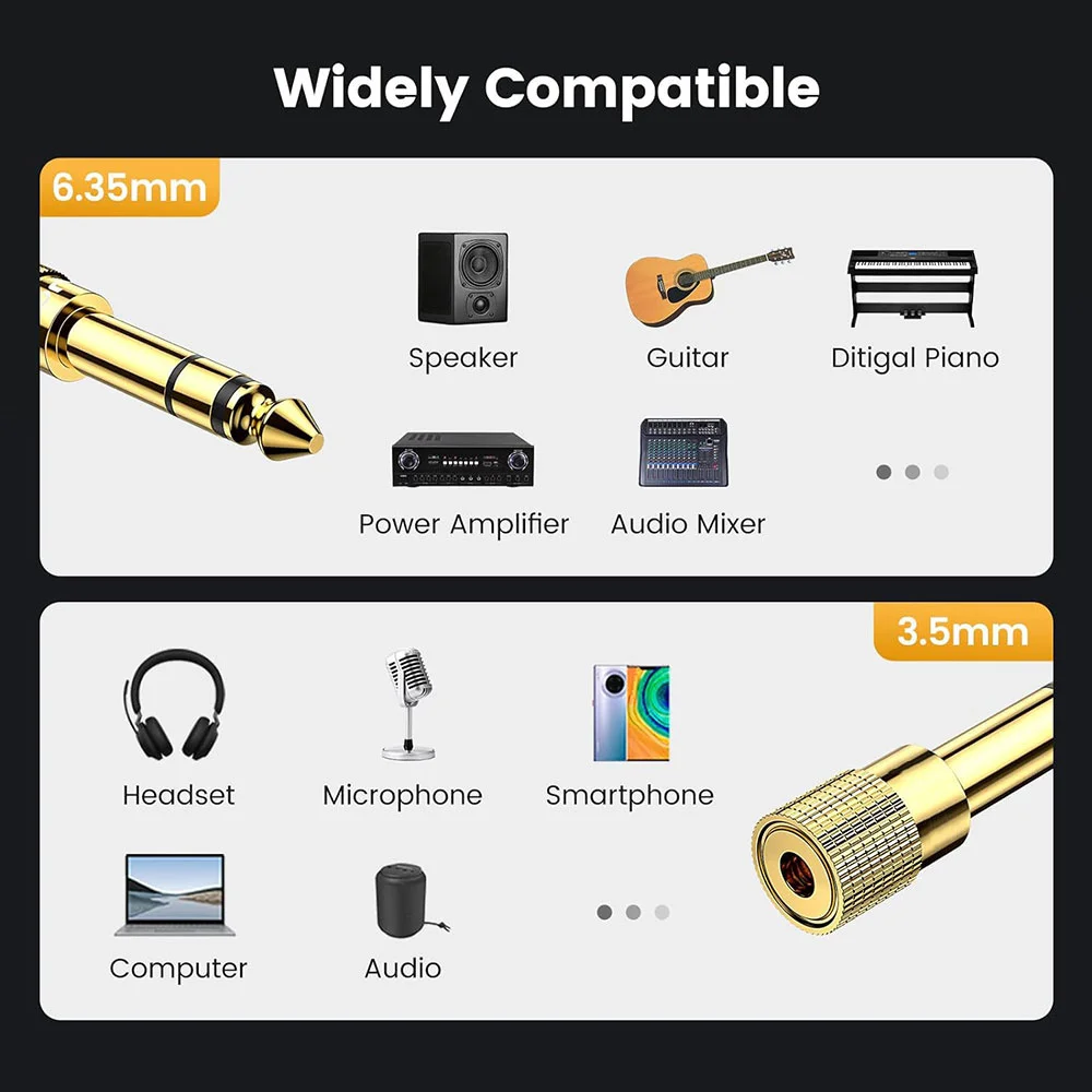 4/8/12/50Pcs Stereo Audio Adapter Plug Gold-Plated Pure Copper 6.35mm (1/4 inch) Male to 3.5mm (1/8 inch) Female Headphone Jack