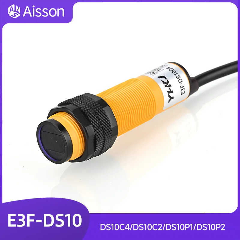 E3F-DS10C4/C2/P1/P2/Y1/Y2 Photoelectric Proximity Sensor Switch 10cm Sensing Distance Adjustable 6-36VDC NPN/PNP NO/NC Output