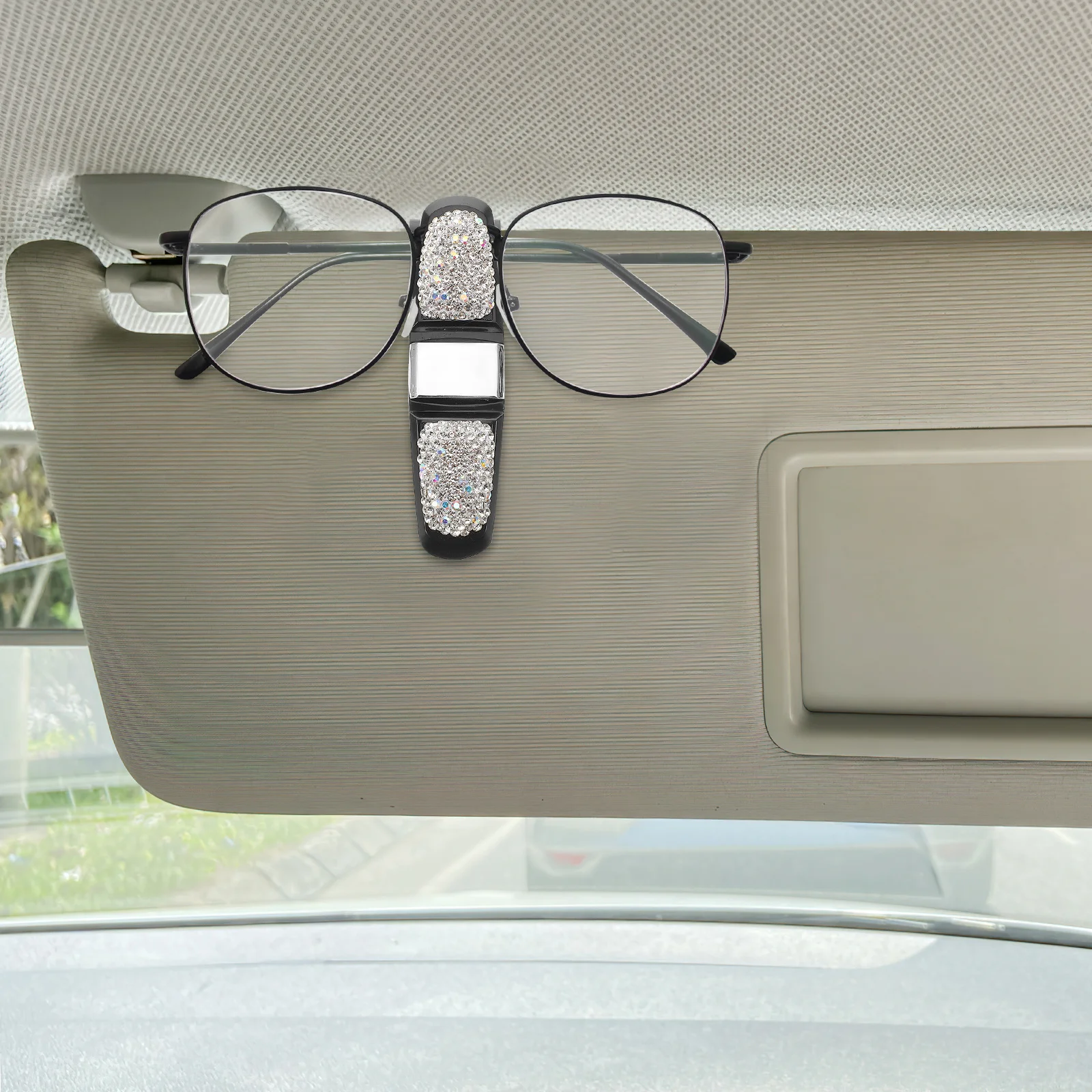 

Bling Car Sunglass Holder Clip Rhinestone Visor Clip Multifunctional Glasses Organizer Stylish Car Interior Storage