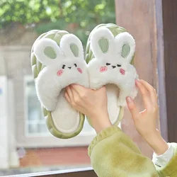 Casa Fuzzy Slipper donna Cartoon Rabbit Winter Warm Fur Contton peluche antiscivolo Grip Indoor Lazy Female Floor Shoe Flat Furry