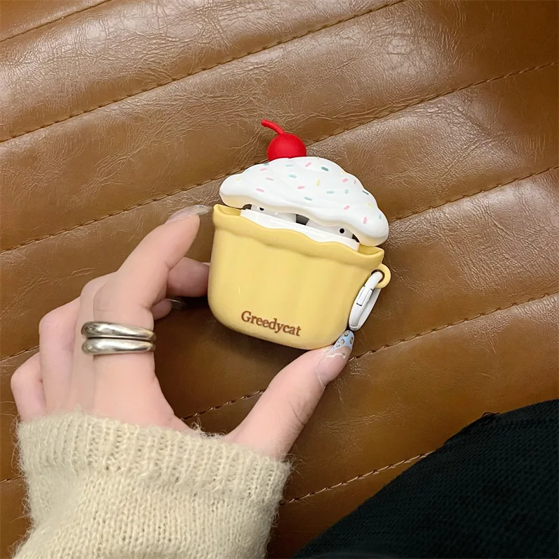 

Cute 3D Ice Cream Case for AirPods 4 Airpod 1 2 3 Pro Pro2 Bluetooth Earbuds Charging Box Protective Earphone Case Cover