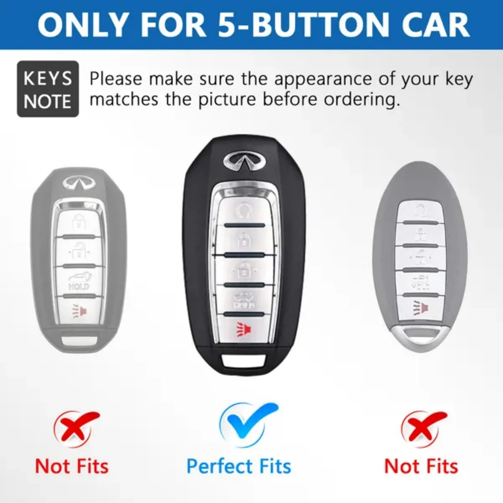 Leather Key Fob Case Cover for Infiniti with Key Chain, Key Holder Replacement Keychain for Infinity EX25 FX35 FX37 X50 G25 G35 G37 Q40 Q50 Q60 Q70 QX50 QX56 QX70 (5 Button) view 5