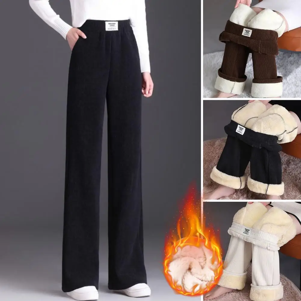 Thick Winter Lined Wide Leg Pants CasualThicken Warm Baggy Sweatpants Women HighWaist Korean Plush Fluff Straight Pantalones