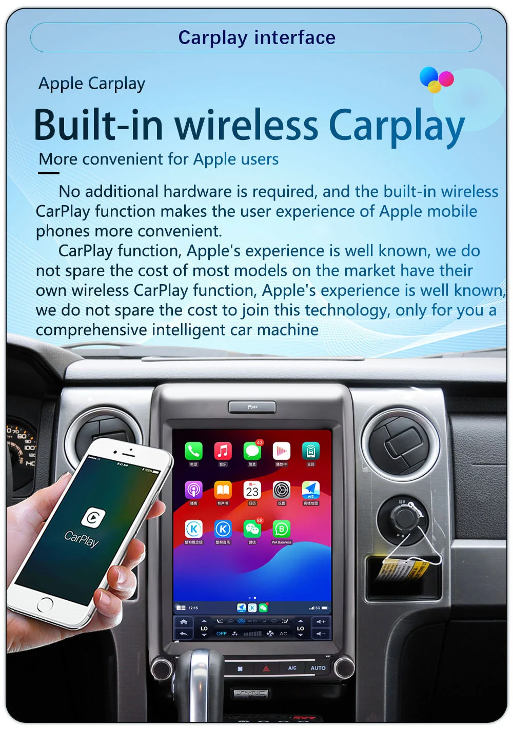 12.1 بوصة تعمل باللمس أندرويد 14 راديو السيارة لفورد F150 2013-2015 اللاسلكية Carplay السيارات لتحديد المواقع مشغل وسائط متعددة ستيريو رئيس وحدة
