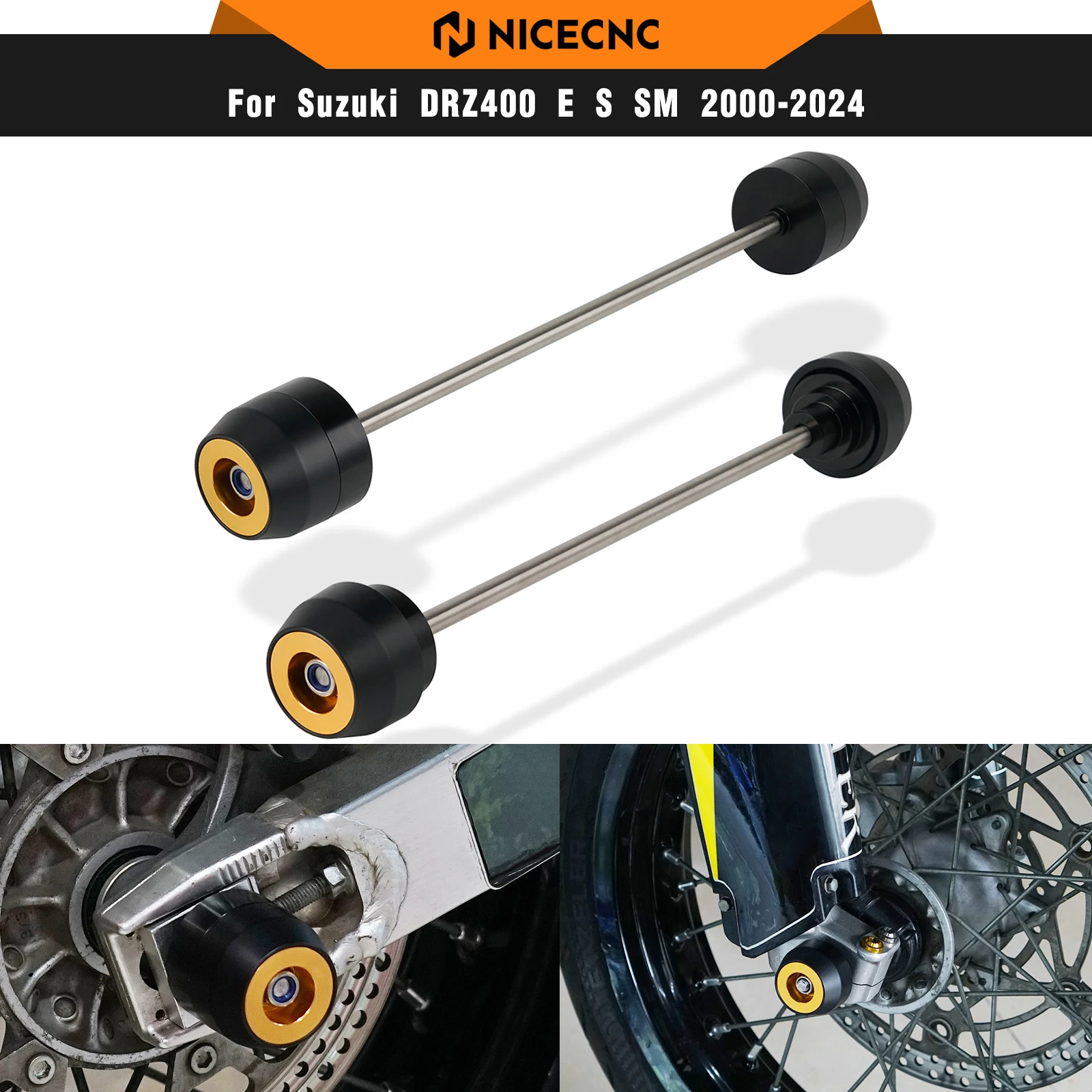 

NICECNC For Suzuki DRZ400SM 2005-2021 Front Rear Wheel Axle Crash Slider Protector For Suzuki DRZ400 DRZ400E DRZ400S 2000-2021