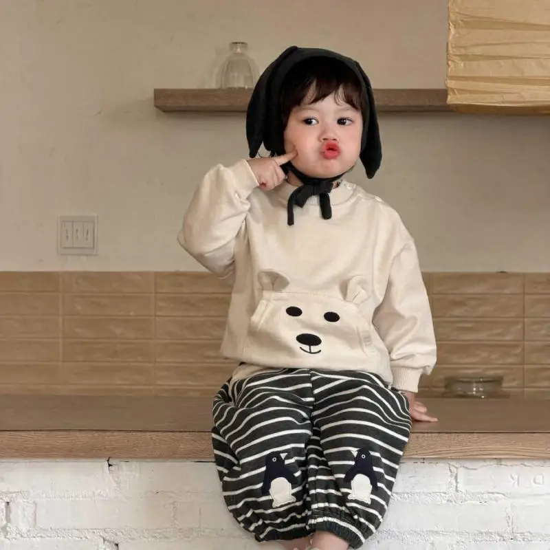 

2026 Spring New Baby Long Sleeve Sweatshirt Cotton Boys Cute Cartoon Pullover Infant Girls Casual Pocket Tops Toddler Clothes