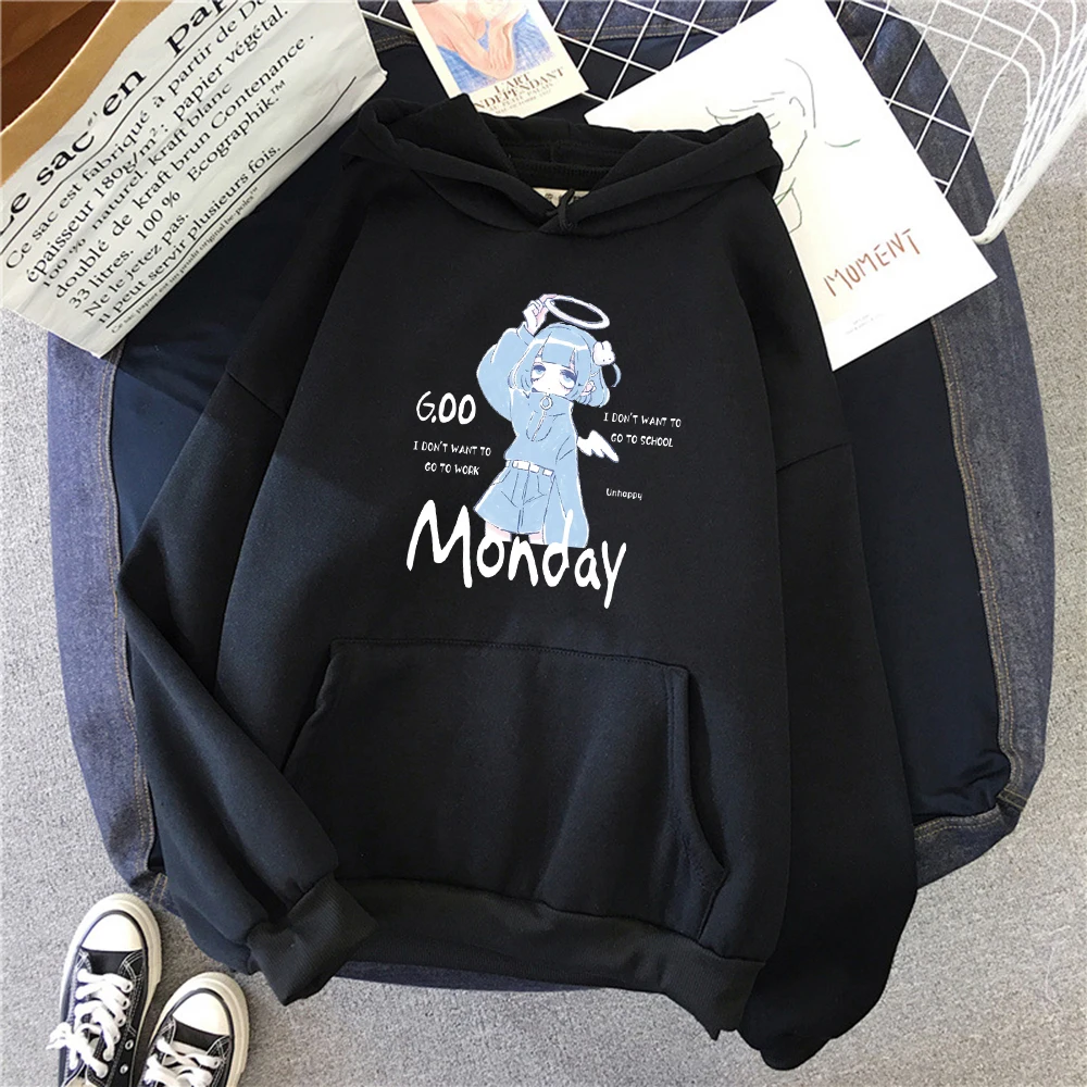 Süßes Montag Mädchen Harajuku Muster Damen Hoodies Harajuku Mehrfarbige Pullover Fleece Weiche Sportbekleidung Lässiger Taschen-Hoodie Unisex