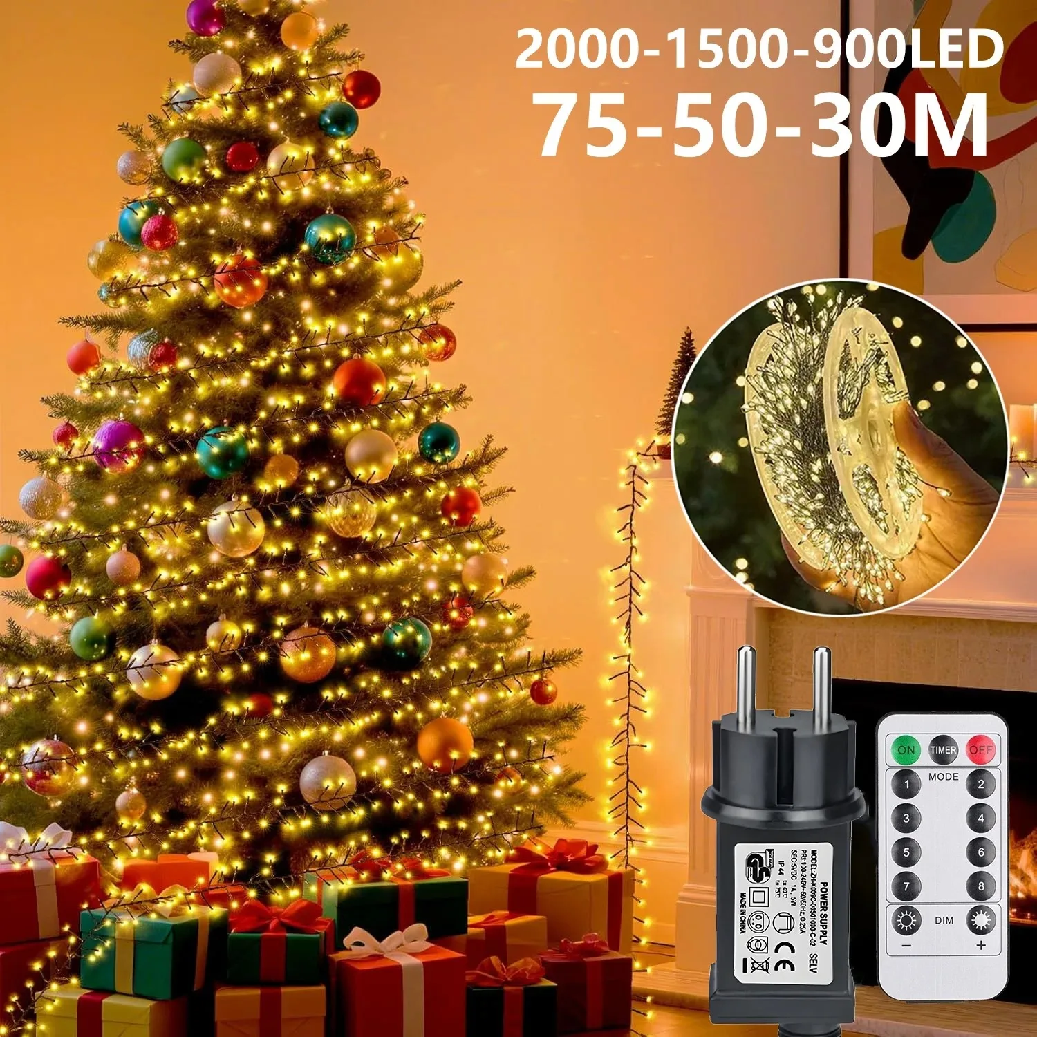 LED Firecracker String Lights EU/US Plug Remote Control Halloween Garland Fairy Light for Wedding Party Christmas Decoration