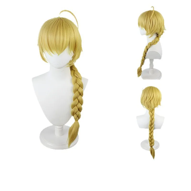

Парик Аэтера из аниме Genshin Impact, золотистый, длинный, с косами, на сетке, термостойкий, для косплея на Хэллоуин