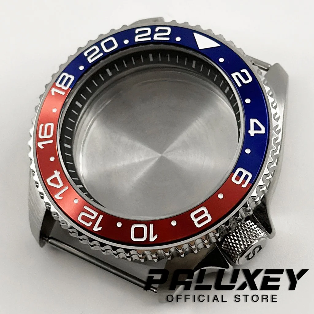 42MM 007 NH35 Case With Black Ring Watch Case For NH34 NH35 NH36 NH38 NH70 Movement 28.5mm Dial Mods Black Red GMT Sloping Bezel