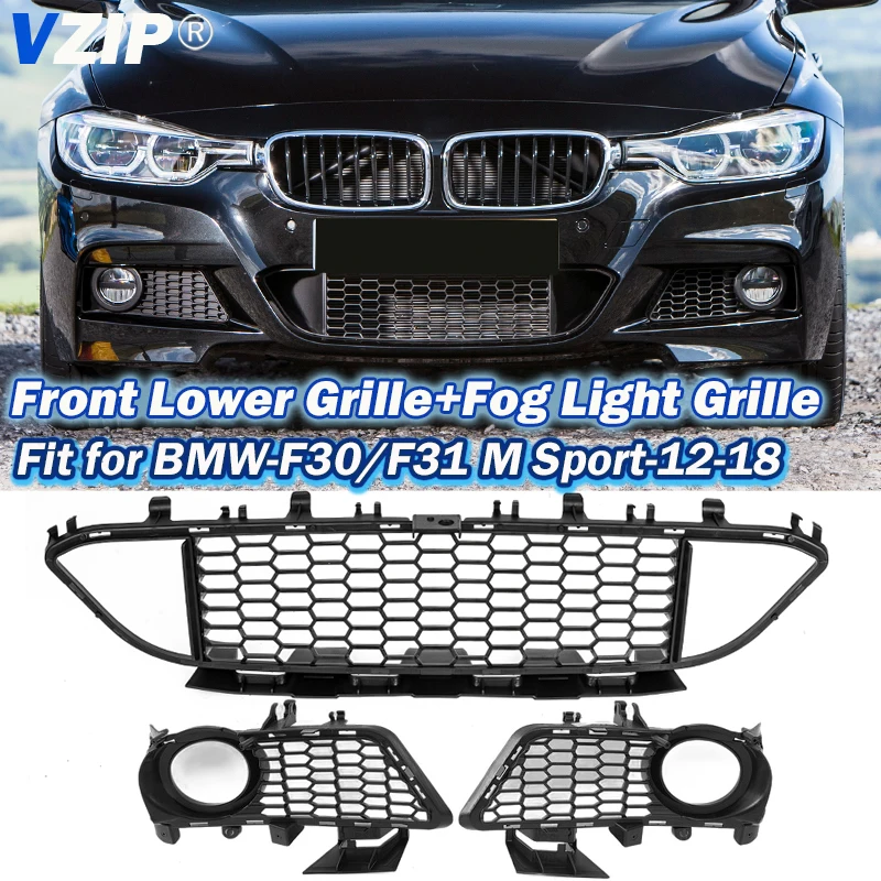 VZIP Grille de Ventilation de pare-chocs inférieur pour BMW F30 F31 M Sport 2012-2017 2018 couvercle de calandre de phare antibrouillard noir Kit de carrosserie de voiture accessoires