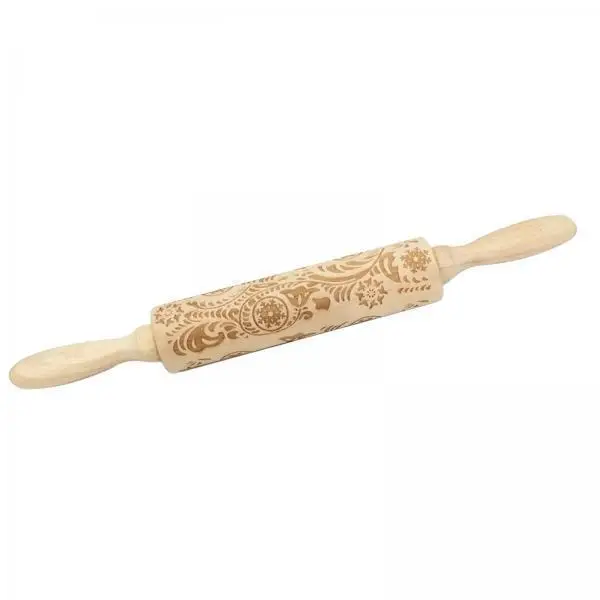 Textured Embossing Rolling Pin with Handles Wooden Dough Rolling Tool for Holiday Cookies Pizza Baking Crafts
