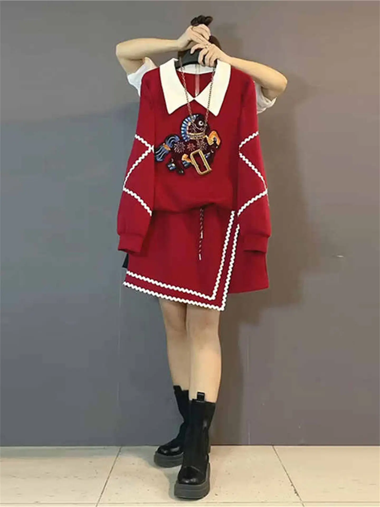 

Color Blo Embroidered Women's Set Casual Sle High Waist Skirt Slimming Effect Spring New Arrival Faion Set