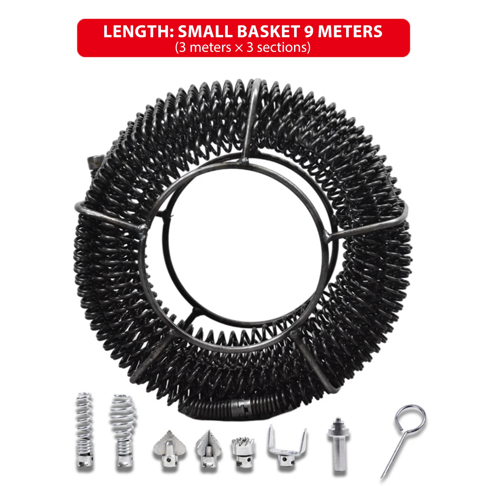 9/15M Household Drain Pipe Dredger Sewer Dredging Machine Extension Spring Set Compression Spring With Crank For 30-110MM Pipe