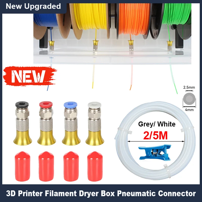 3D Printer Filament Dryer Box Pneumatic Connector with PTFE Tube for PLA ABS Filaments 2.5x4mm PTFE Tube 3D Printer Accessories
