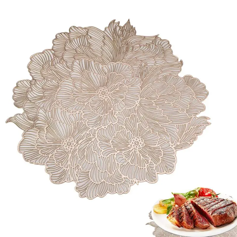 Placemat Elegant Tablemat Flower Shape Placemats PVC Waterproof Place Mat for Kitchen Dining Table Holiday Wedding Party