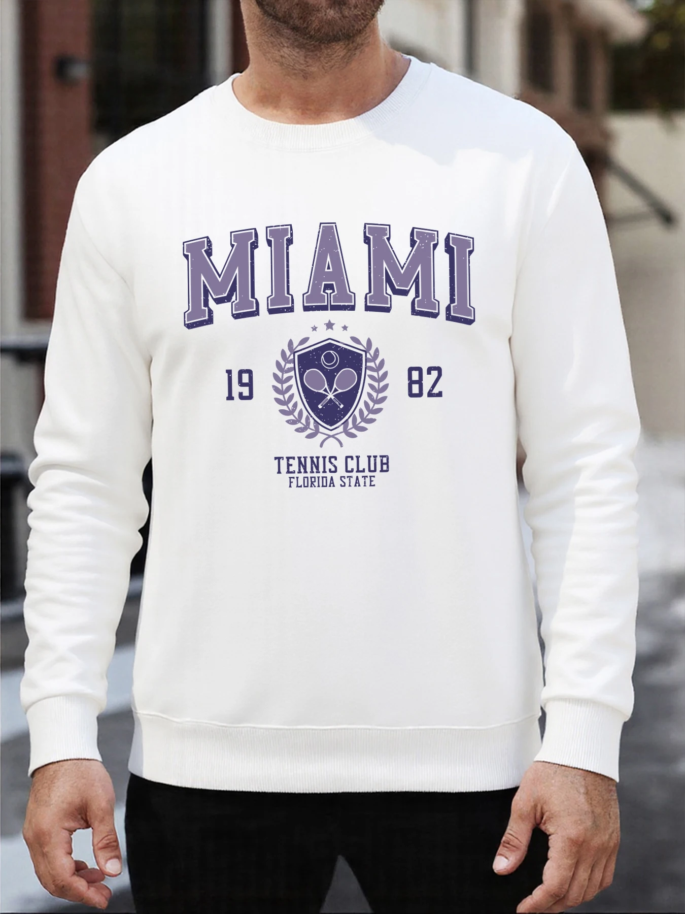ميامي فلوريدا 1982 طباعة رجالي بلوزات Crewneck البلوفرات الناعمة الخريف الصوف الملابس ملابس رياضية عصرية غير رسمية كل مباراة