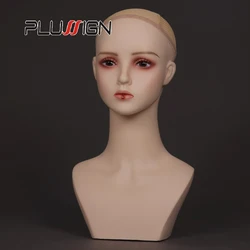 Asian Mannequin Head Makeup Foam Padding Mannequin Model Head For Display Wigs Female Doll Head With Red Lipstick 1Pcs