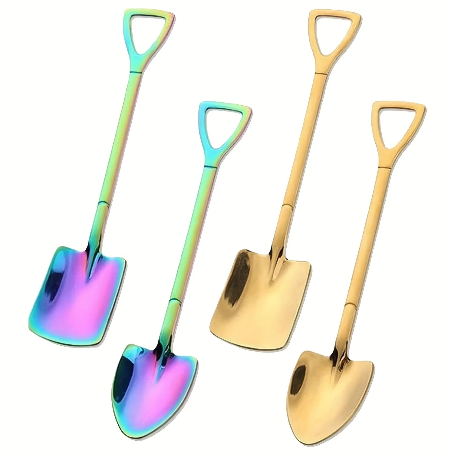 4pcs Shovel Spoon Ice Cream Spoon Coffee Spoon Yogurt Spoons Stainless Steel Dessert Spoons (Colored, Golden) for restaurants/ca