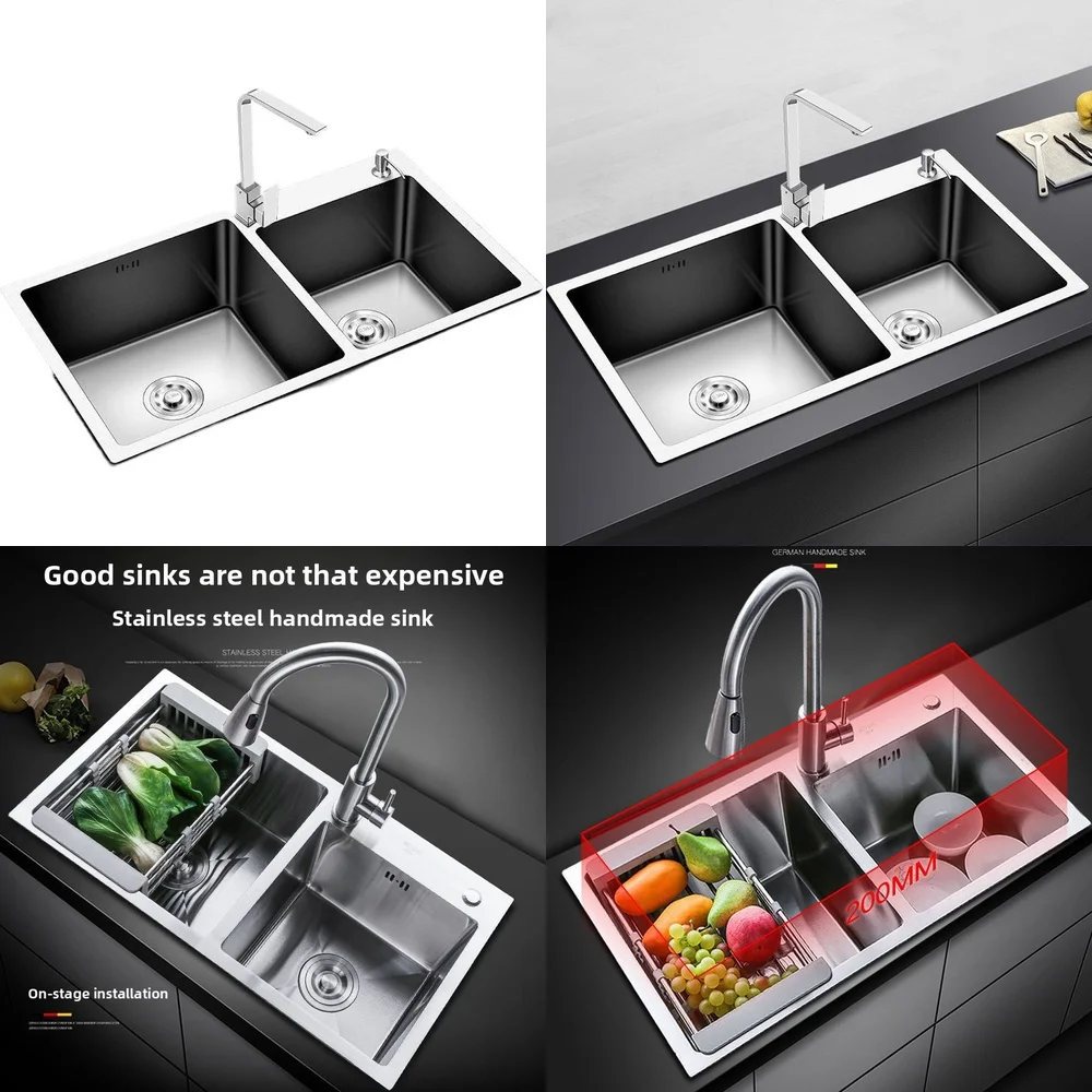 

kitchen sink 304 stainless steel double basin thickened integrated vegetable washing household single large dish package