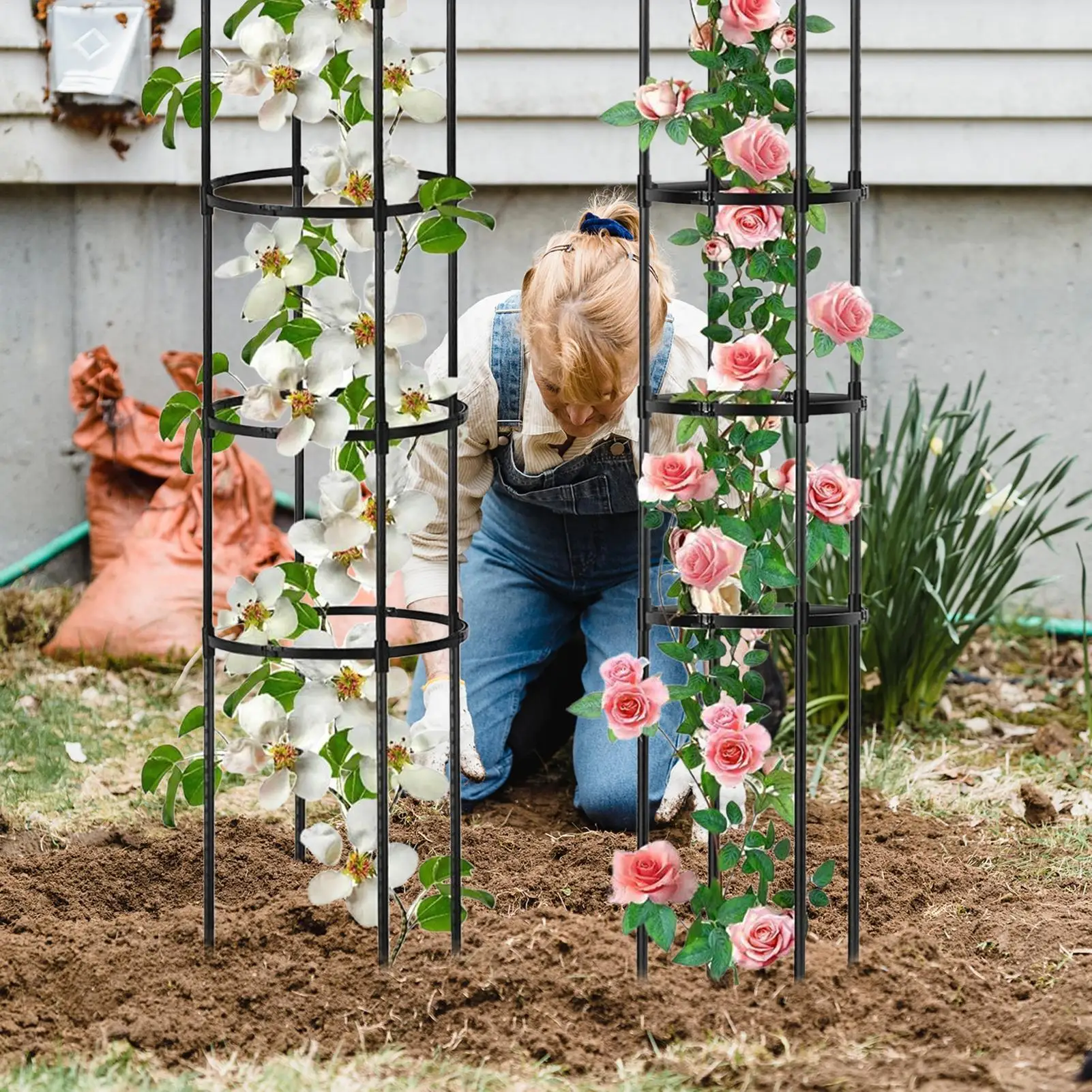 climbing plant Trellis Metal Obelisk Flower Support Garden Plants Climbing Vines Flowers Stands or Vegetable Farm Grape Cucumber