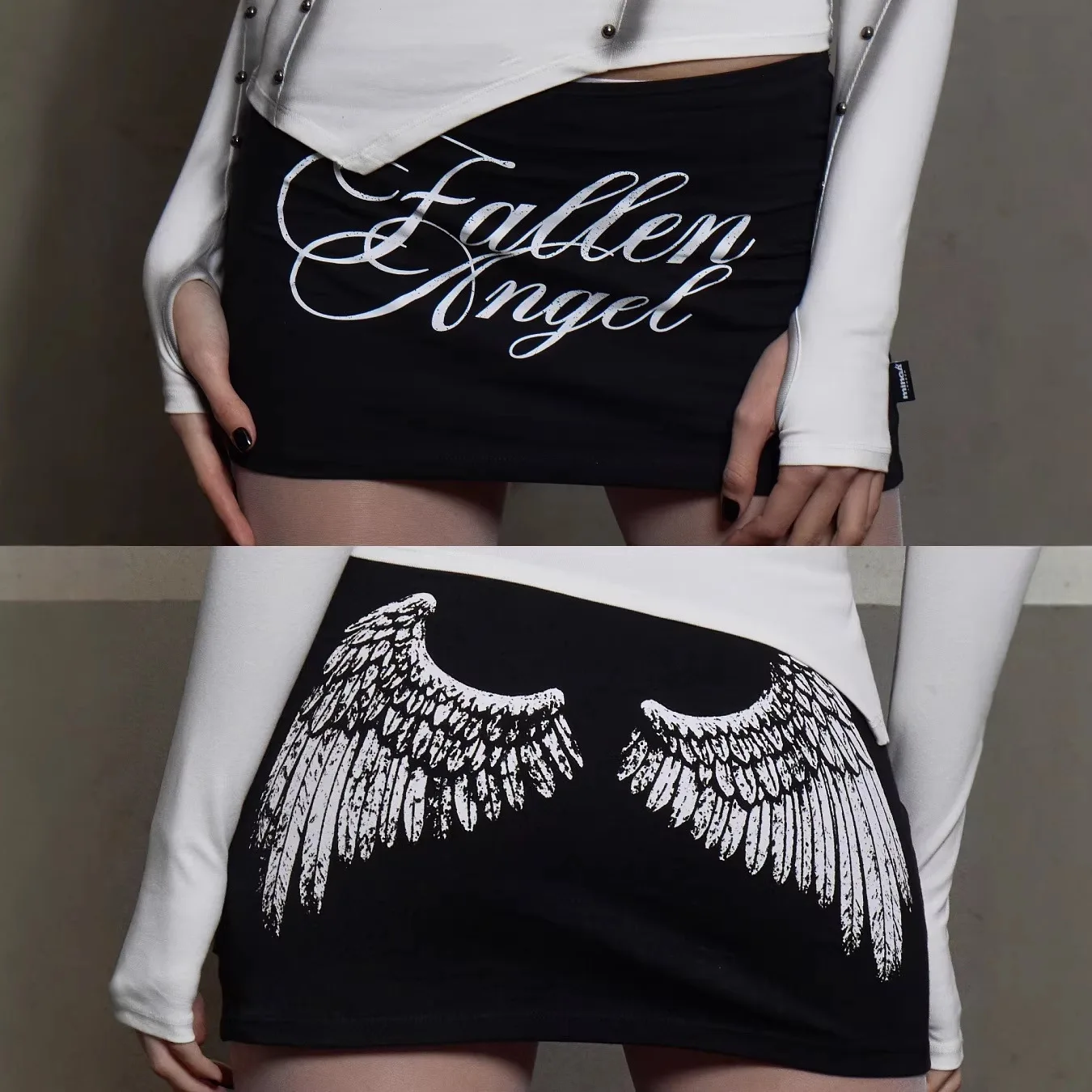 2000s Gothic Wings Letter Print Dark Punk Fashion Aesthetic Summer American Hot Girl Harajuku High street Half slim Short Skirts