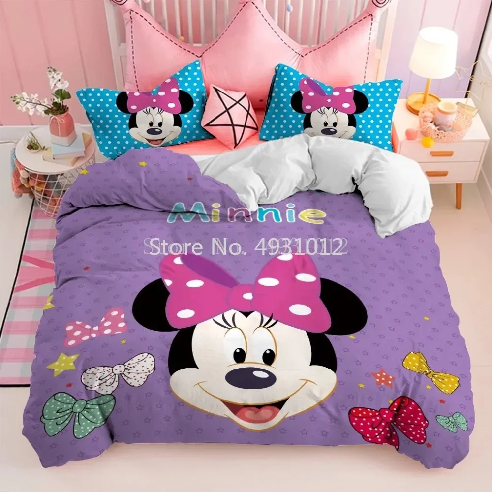 

Cute Minnie Mickey Mouse Bedding Set Cartoon Soft Home Textiles Single Twin Double Queen King Size Girls Boys Children's Gift