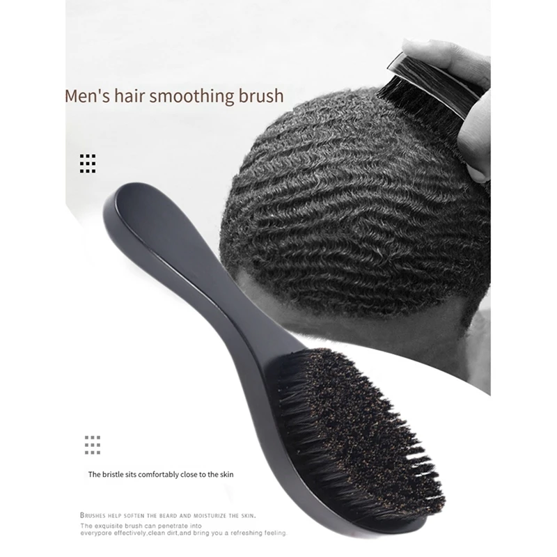 1Pcs Black Long Curved Beard Comb Bristle Brush Beech Wood Bristle Brush Men's Styling Comb For Hair Care