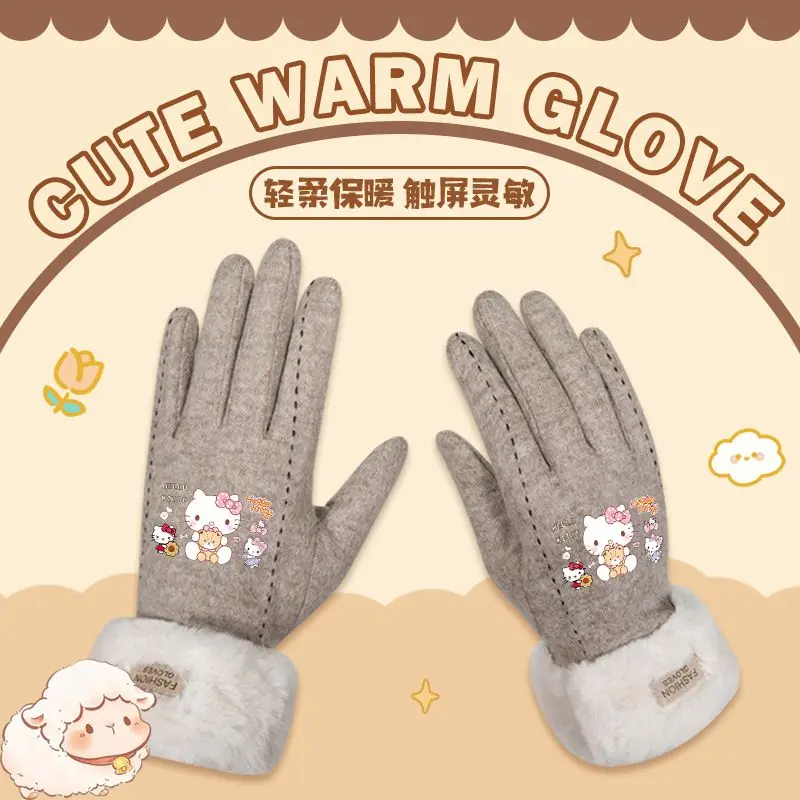 

MINISO Glove Hello Kitty Anime Peripheral Cartoon Pure Cotton Touchable Screen Warm Cold Proof Fashion Delicate Thickening Cute