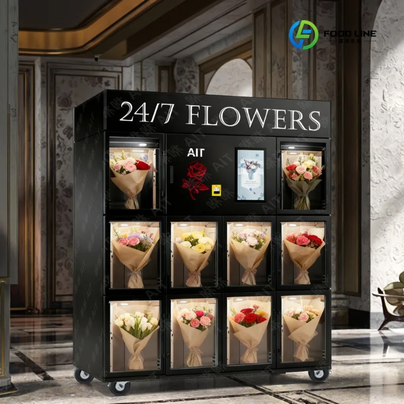 FL Indoor Outdoor Self-service Touchscreen Flower Vending Machine Multiple Payment Options 10-compartment Fresh Flower Custom