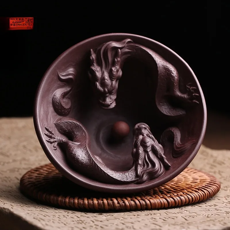 

Чайная чашка ручной работы из фиолетовой глины, подлинная, оригинальная, из рудника Син, для чайной церемонии Гунфу, с двойным драконом, жемчужное сияние, шедевр Лю Ф...