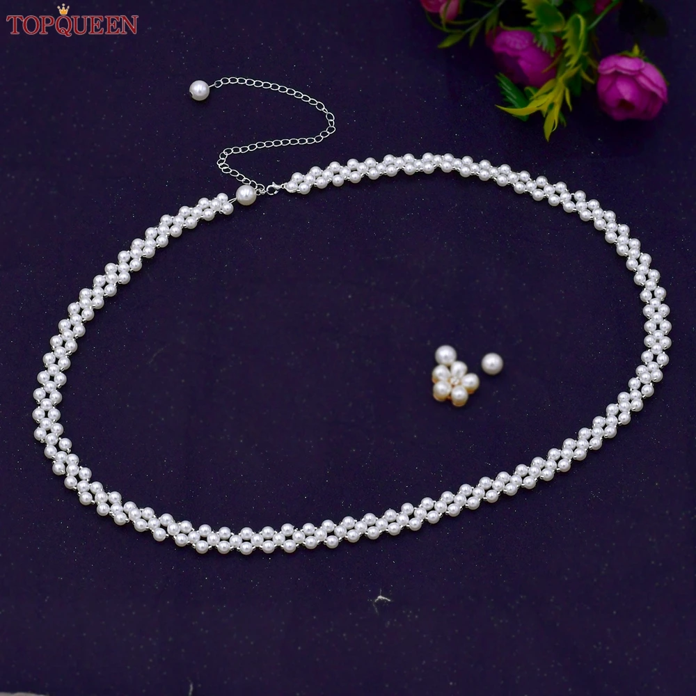 

TOPQUEEN S398 Pearl Chain Woman Belt Elegent Beaded Ladies Dresses Sash Bridal Wedding Accessories Bridesmaid Girl Waistband